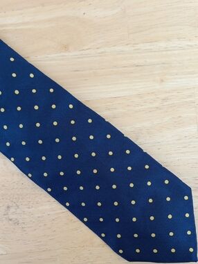 Equestrian Firenze Navy Tie with Yellow Polka Dots - Men's Classic Silk Look